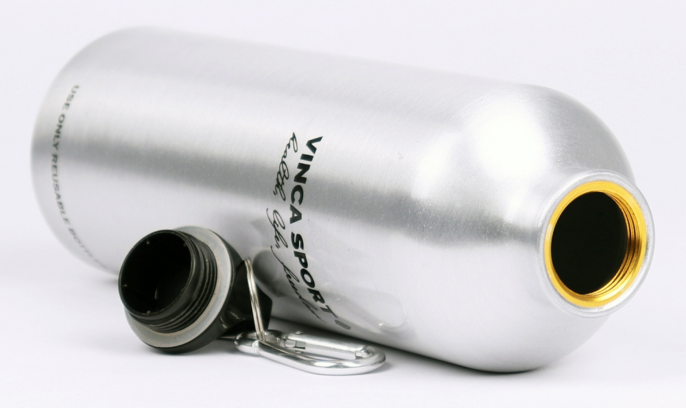 фляга велосипедная алюминиевая  750мл, серебристая с логотипом, vinca sport