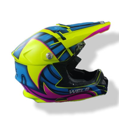 Шлем кроссовый 819-5 WELS DOT жёлто-синий матовый XL
